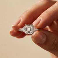 2.60 Ct Asscher Cut Moissanite Statement Trilogy Ring