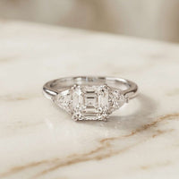 2.60 Ct Asscher Cut Moissanite Statement Trilogy Ring