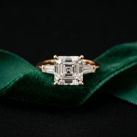 3.30ctw Asscher Lab Grown Diamond Celestique Three Stone Ring