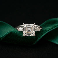 3.30ctw Asscher Lab Grown Diamond Celestique Three Stone Ring