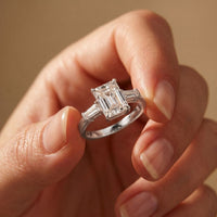 Emerald Cut Lab Grown Diamond Aurevielle Three Stone Gold Ring