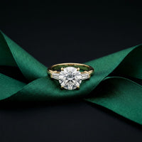 Round Lab Grown Diamond Celestia Three Stone White Gold Ring