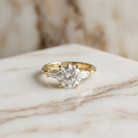 Round Lab Grown Diamond Celestia Three Stone White Gold Ring
