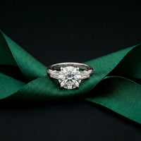Round Lab Grown Diamond Celestia Three Stone White Gold Ring