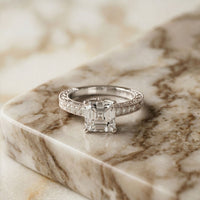 2.20CTW Asscher Cut Vintage Pavé Lab Grown Diamond Ring For Women White