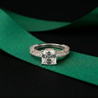 2.20CTW Asscher Cut Vintage Pavé Lab Grown Diamond Ring For Women White