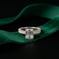 2.20CTW Emerald Cut Vintage Engraved Lab Grown Diamond For Women White