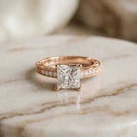 2.20CTW Princess Cut Ornate Milgrain Lab Grown Diamond Engagement Ring For Women Rose Gold