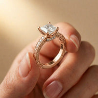 2.20CTW Princess Cut Ornate Milgrain Lab Grown Diamond Engagement Ring For Women Rose Gold