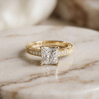 2.20CTW Princess Cut Ornate Milgrain Lab Grown Diamond Engagement Ring For Women Gold