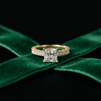 2.20CTW Princess Cut Ornate Milgrain Lab Grown Diamond Engagement Ring For Women Gold