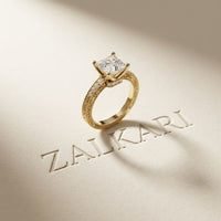2.20CTW Princess Cut Ornate Milgrain Lab Grown Diamond Engagement Ring For Women Gold