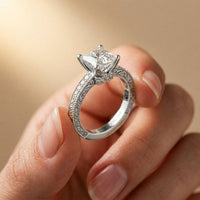 2.20CTW Princess Cut Ornate Milgrain Lab Grown Diamond Engagement Ring For Women White