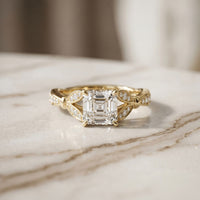 1.80CTW Asscher Cut Nature Inspired Lab Grown Diamond Ring For Women Gold