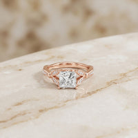 1.80CTW Princess Cut Elegant Leaf Accent Lab Grown Diamon Ring For Women Rose Gold