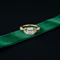 1.80CTW Princess Cut Elegant Leaf Accent Lab Grown Diamon Ring For Women Gold