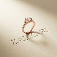1.80CTW Round Cut Elegant Leaf Accent Lab Grown Diamond Ring For Women Rose Gold