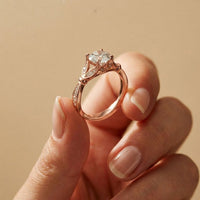 1.80CTW Round Cut Elegant Leaf Accent Lab Grown Diamond Ring For Women Rose Gold