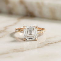 2.95CTW Asscher Cut Vintage Milgrain Lab Grown Diamond Ring For Women Rose Gold