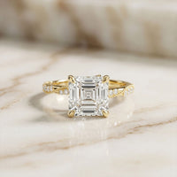 2.95CTW Asscher Cut Vintage Milgrain Lab Grown Diamond Ring For Women Gold