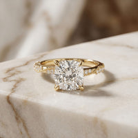 2.95CTW Cushion Cut Antique Engraved Lab Grown Diamond Ring For Women Gold