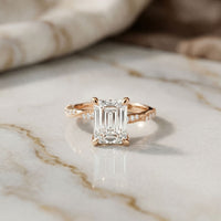 2.95CTW Emerald Cut Vintage Pavé Lab Grown Diamond Ring For Women Rose Gold