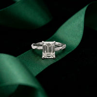 2.95CTW Emerald Cut Vintage Pavé Lab Grown Diamond Ring For Women White