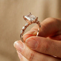 2.35CTW Emerald Cut Pear Side Stone Lab Grown Diamond Ring For Women Rose Gold