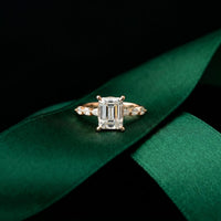2.35CTW Emerald Cut Pear Side Stone Lab Grown Diamond Ring For Women Rose Gold