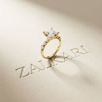 2.35CTW Princess Cut Pear Accent Lab Grown Diamond Ring For Women Gold