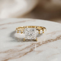 2.35CTW Princess Cut Pear Accent Lab Grown Diamond Ring For Women Gold