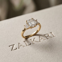 Emerald Lab Grown Diamond Vertex Three Stone Ring For Her