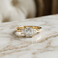 Emerald Lab Grown Diamond Vertex Three Stone Ring For Her