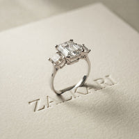 Emerald & Square Lab Grown Diamond Meridian Three Stone Ring For Her