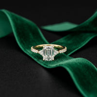2CTW Emerald Lab Grown Diamond Three Stone Caelora Ring