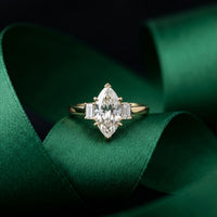 1.70CTW Marquise Marquette Lab Grown Diamond Three Stone Ring