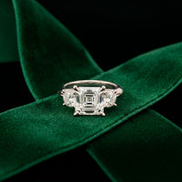 3.40CTW Asscher Valoria Lab Grown Diamond Three Stone Ring
