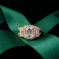 3.55CTW Emerald Cut Art Deco Halo Lab Grown Diamond Engagement Ring For Women Rose Gold