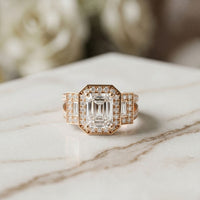 3.55CTW Emerald Cut Art Deco Halo Lab Grown Diamond Engagement Ring For Women Rose Gold
