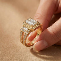 3.55CTW Emerald Cut Art Deco Halo Lab Grown Diamond Engagement Ring For Women Gold