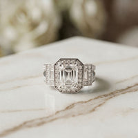 3.55CTW Emerald Cut Art Deco Halo Lab Grown Diamond Engagement Ring For Women White