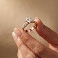 2 CTW Oval Cut Triple Pavé Lab Grown Diamond Engagement Ring For Women Rose Gold