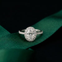 1.45CTW Oval Cut Classic Halo Lab Grown Diamond Engagement Ring For Women White