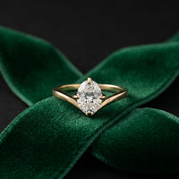 0.10CTW Oval Cut Chevron Solitaire Lab Grown Diamond Ring For Women Gold