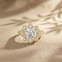 1.80CTW Round Cut Ornate Star Halo Lab Grown Diamond Engagement Ring For Women Gold