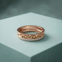 0.55CTW Round Cut Vintage Scroll Pavé Lab Grown Diamond Wedding Band For Women Rose Gold