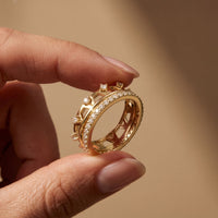 1CTW Round Cut Crown Stackable Diamond Wedding Band For Women Gold
