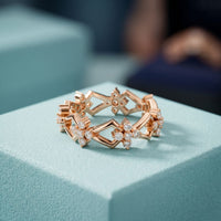 0.50CTW Round Cut Floral Geometric Lab Grown Diamond Wedding Band For Women Rose Gold