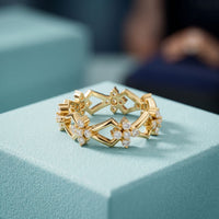 0.50CTW Round Cut Floral Geometric Lab Grown Diamond Wedding Band For Women Gold