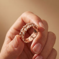 0.40CTW Round Cut Leaf Motif Lab Grown Band For Women Rose Gold